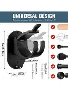 2pcs/4pcs/6pcs No-Drill Adhesive Curtain Rod Brackets, Screw-Fixed / Adhesive Dual-Use Curtain Rod Holders, Adjustable Self-Adhesive Curtain Hooks Wall Mounts, Includes Screws + Expansion Tubes, Suitable For Home, Kitchen - Curtain Rod Hooks - View 3
