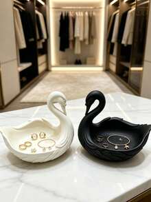 Swan Jewelry Tray, Embossed Wing Design Jewelry Storage Dish, Ins Style Pure White Desktop Organizer, Entryway Key Holder, Vanity Earring & Necklace Organizer, Romantic Wedding Decor Ornament,Wedding Decor/Gift, Holiday Gift - Multicolor - View 1