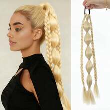 Women's Bubble Braided Ponytail Hair Extension, Boxer Braids Style Fashion Ponytail Hair Scrunchie Hair Accessory - Black - View 9
