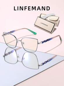 LINFEMAND 1 Pair Metal Square Frame Non-Prescription Glasses, Lightweight Metal Copper Frame With Premium Texture, Unique Twisted Temple Design, Comfortable And Lightweight Wear, Suitable For Men And Women In Multiple Occasions, Comes With Brand Full Set Exquisite Gift Box - Clear - View 13