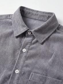 glestore Men's Vintage Corduroy Long Sleeve Button-Down Shirt, Suitable For All Seasons, Casual & Fashionable - Grey - View 6