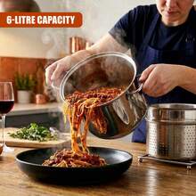 Geezy Stainless Steel Pasta Pot With Strainer Insert & Lid 6L - 3 In 1 Deep Stockpot & Colander Set For All Hobs, Gas & Induction - Dishwasher Proof Spaghetti Noodle Cooking Pan - View 8