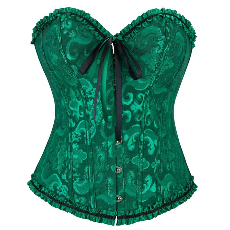 1pc Women's Court Style Jacquard Vintage Corset Corset, Suitable For Halloween Outfit - Dark Green - View 1