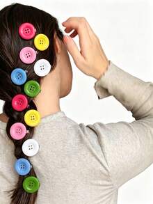 6pcs/12pcs Women's Large Round Button Hair Clips, Candy Color Y2K Cute Dopamine Bright Color Bangs Clips, Sweet Girl Broken Bangs Hairstyle Accessories - Multicolor - View 8