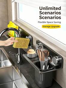 Rak Penyimpanan Kamar Mandi dengan Perekat Hisap yang Dapat Diputar, Dilengkapi Tempat Sikat Gigi, Organizer Wastafel yang Dipasang di Dinding Tanpa Pengeboran, Rak Serbaguna untuk Meja Rias Kamar Mandi dan Wastafel Dapur - View 2