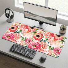 Pink Floral Pattern Gaming Mouse Pad, Non-Slip Rubber Desk Mat, Smooth Glide Surface, Suitable For Computer Laptop Office Home, Floral Abstract Art Decor, Back To School Supplies - A - View 4