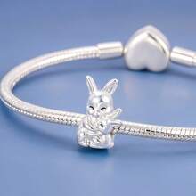 1pc Cute Animal Charm Bead Pendant, Sheep Rabbit Cat Cow Pig Large Hole Bead Fit European Style Bracelet, DIY Jewelry Making Gift For Women - Silver - View 4