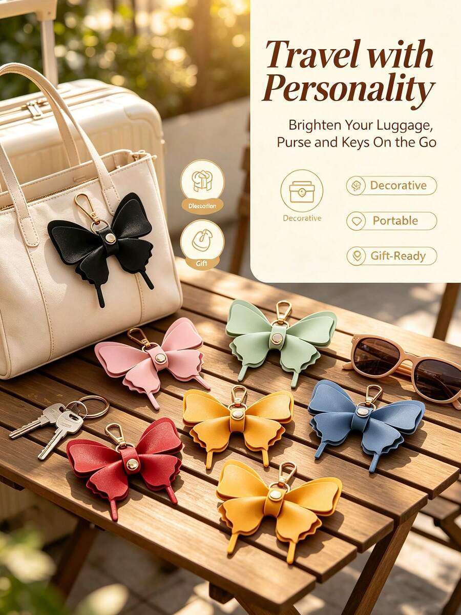 1pc Minimalist Elegant White Butterfly Design, Layered Faux Leather Wings Decoration, Gold Metal Swivel Hook, Suitable As Keychain, Bag Charm, For Daily Wear In All Seasons, Also As Holiday Gift - Multicolor - View 1