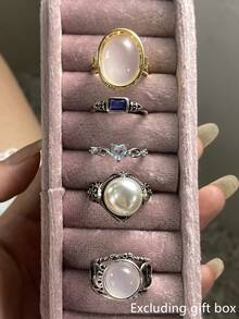 5pcs Set Elegant Cubic Zirconia Rings, Women's Wedding Anniversary Gift (Gift Box Not Included) - 1# - View 3