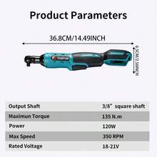 Kunci Ratchet Sudut Kanan Tanpa Kabel TORPOW 3/8" Drive 135N.M Torsi Tinggi 350RPM Baterai Lithium Kunci Listrik untuk Perbaikan Mobil di Ruang Sempit - Biru - View 7