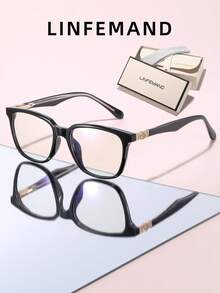 LINFEMAND 1 Pair Women's Square Frame Plain Lens Glasses, Minimalist Full Frame Design, Delicate Metal Decoration On Temples, Lightweight And Comfortable Fit, Versatile For Office And Daily Wear, Comes With Brand Full Set Exquisite Gift Box - Clear - View 13