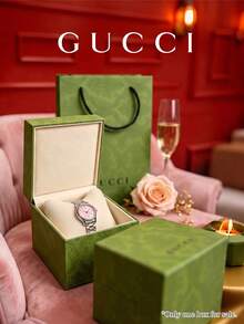 GUCCI 綠色手錶禮盒附圖案禮品袋，中性包裝盒，適合生日、節日與手錶店，僅空盒 - 綠色 - 查看 3