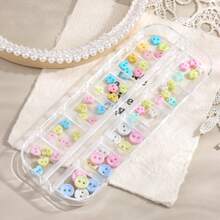 1 Set Y2K Colorful Button Nail Art Decorations, Cute 3D Star Heart Flower Winter Holiday Nail Decor, Colorful Candy Color Nail Rhinestones, Includes Storage Box And Tweezers, Suitable For Nail Art DIY - Multicolor - View 8