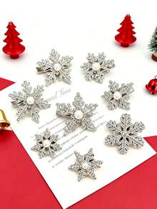 10pcs Christmas Rhinestone Snowflake Hair Clips, Girls Autumn/Winter Side Bangs Clips, Loose Hair Clips, Premium Hair Accessories - Multicolor - View 4