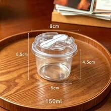 100pcs/50pcsClear PET Plastic Dessert Cups With Lid & Attached Spoon, Disposable Transparent Pudding Yogurt Container, Overnight Oats Fruit Salad Bowl For Bakery, Party & Homemade Dessert.Random Stickers - Transparent - View 2