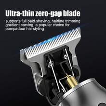 Kemei Zero‑Gap T‑Blade Hair Trimmer, USB Rechargeable Cordless Hair Clipper For Men, Professional Barber Carving Fading Beard Trimmer With Limit Combs, Home Salon Grooming Tool Men Gift - Grey - View 3