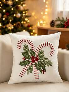 1PC Multicolor Christmas Candy Cane Canvas Pillowcase, Exquisite Embroidery Craftsmanship, Multiple Sizes Available, Pillow Insert Not Included, Suitable For Various Home Scenes, Machine Washable - Multicolor - View 11