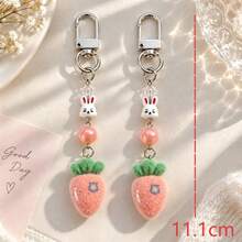1pc/2pcs Women's Flocked Carrot Pendant Rabbit Beaded Keychain Cute Bag Charm Wallet Accessory - Multicolor - View 2