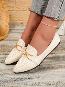 Women's Breathable Vacation Commute Travel Solid Color Pointed Toe Flat Shoes With Buckle - White - View 7