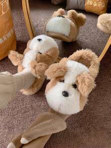 2026 New Winter Thermal Lined Warm Cute Cartoon Dog Fur Home Thermal Slippers - Khaki - View 4