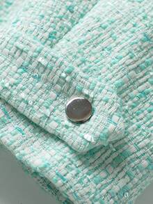 Old Money Style Vintage Long Sleeve Collared Tweed Jacket - Mint Green - View 5