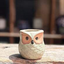 Creative Cartoon Glazed Owl Ceramic Succulent Planter Set, 6 Pieces With Drainage Holes, Cute Plant Pot Holder Container For Home Office Garden Decor, Owl Gift Personalized Craft - A - View 11