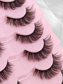 7 Pairs Fluffy Cat Eye False Eyelashes Natural & Realistic Mink Lashes Soft & Voluminous Long Wispy Ends Suitable For Daily Use - Black - View 4