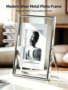 1pc Elegant Silver Metal Floating Glass Photo Frame, 4x6/5x7/6x8 Inch Transparent Double-Sided Picture Frame With Stand, Minimalist Curved Transparent Desktop Display Frame, Suitable For Portrait Art, Wedding Photos, Modern Home Office Desk Decor, Ideal Holiday Gift And Wall Photo Frame Accessory - A - View 11