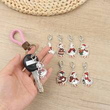 2D Flat 8pcs Acrylic Christmas Goose Keychain Set Gift, Santa Claus Costume And Red Lipstick Elements, Vintage Holiday Cartoon Style Decoration, Suitable For Backpack, Christmas Tree And Car Decoration, Fun Birthday Christmas Holiday Gift - Multicolor - View 7