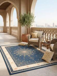 1PC Star Floral Pattern Faux Cashmere Machine Washable Area Rug, French Classical European Palace Luxury Vintage Rectangular Soft Carpet, Living Room Bedroom Home Decor, All Season Use, Aesthetic Home Decoration - Multicolor - View 6