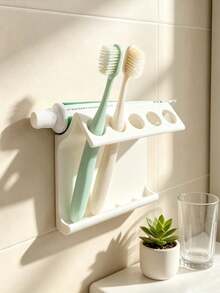 1pc Wall-Mounted Toothbrush Holder, Bathroom Storage Rack, Multi-Functional Organizer, Easy Installation, Space-Saving, Suitable For Bathroom, Can Store Toothbrush, Comb, Makeup Brush, Bathroom Storage, Home Decor, Wedding Season, Graduation Season, Back To School Season, Halloween, Christmas Gift, Dorm Storage, Wall-Mounted Storage Bracket, Toothbrush Holder - Multicolor - View 6