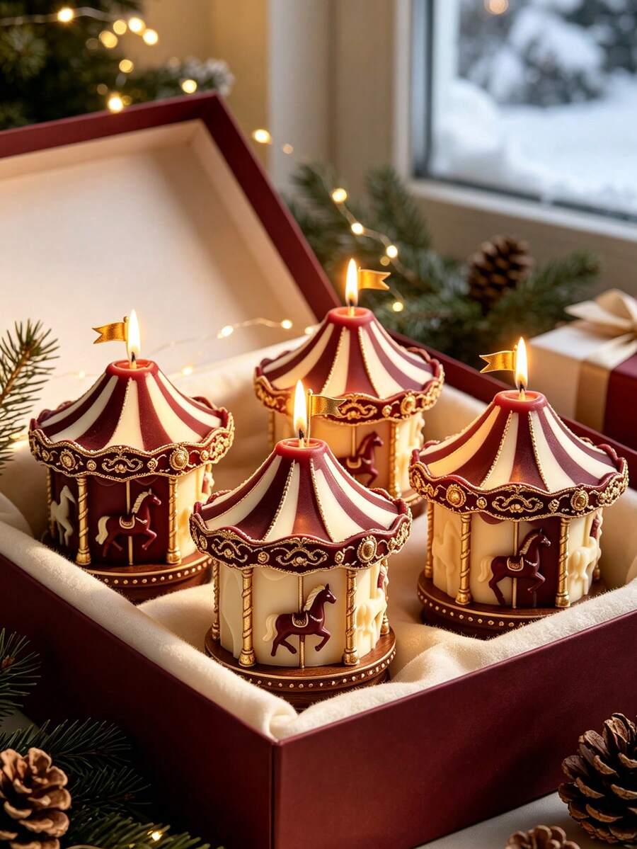 1pc Fantasy Theme Asymmetrical Rotating Carousel Silicone Candle Mold, Reusable And Easy Release, Suitable For Scented Candles, Plaster, Epoxy Resin Crafts, Creative Rocking Candle Shape, Home Desktop Decor, Candle Making Mold, Suitable For DIY Enthusiasts, Christmas, New Year, Thanksgiving, Halloween - A - View 1