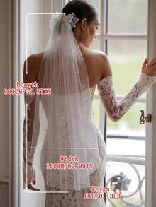 1 Pc Short Bridal Veil With Beaded Bow And Comb; Suitable For Civil Wedding Ceremonies And Bachelorette Parties. - White - View 8