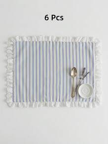 Joivida 1/2/6/10pcs Classic Striped Pleated Lace Heart Trim Decorative Napkins, Suitable For Valentine's Day, Wedding, Daily Use - Multicolor - View 8