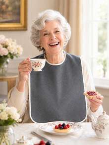 1pc Adult Feeding Bib, Adjustable Elderly Dining Bib, Reusable Home Care Bib, Suitable For Daily Meals And Assisted Eating - New Gray Version - View 3