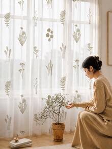 2PCS Blue Wildflower Print High Density Mesh Curtains, Botanical Light Filtering Rod Pocket Window Panels - Multicolor - View 3