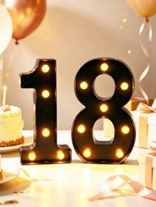 1pc 22cm Home Decoration 9-0LED Black Digital Light, Anniversary Holiday Wedding Proposal Birthday Party Decoration Digital Light, Bedside Night Light - Black Number - View 2