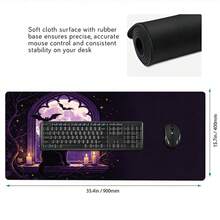 Halloween Gothic Purple Full Moon Large Rubber Desk Mat, Black Cat Bat Candle Window Pattern Extended Gaming Mouse Pad, Non Slip Rubber Base Table Protector For Laptop Computer, Mystic Witchy Halloween Desktop Decor Gift - View 8