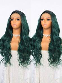 Dark Green And Orange-Red Wavy Synthetic Lace Front Wig (13x4) – Pre-Plucked Hairline, HD Transparent Lace – Suitable For Daily Wear And Beginners – 24 Inches - Multicolor - View 4