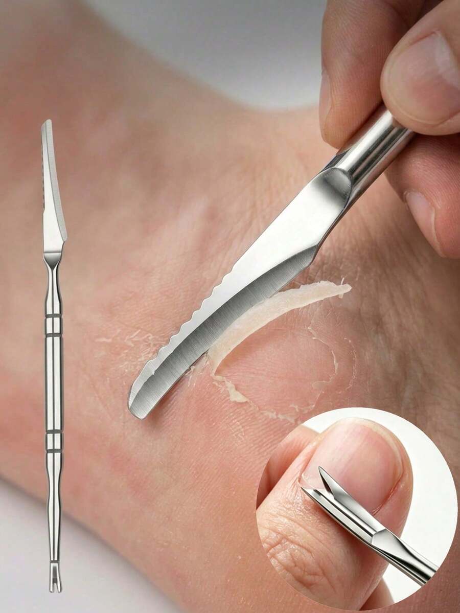 2pcs [Foot Repair Knife+Storage Box] Professional Stainless Steel Pedicure Knife And Dual-Ended Callus Remover - Precision Foot Care Tool For Dead Skin And Cuticle Maintenance - A - View 1