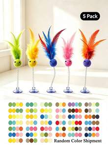 Suction Cup Spring Plush Ball Cat Toy, Interactive Feather Cat Teaser Wand, Colorful Feather + Plush Ball Interactive Cat Teaser Toy Suitable For Indoor Cats, Kitten Play And Exercise Toy, Cute Single-Player Game Toy For Bored Kittens And Adult Cats, Random Color - Multicolor - View 12