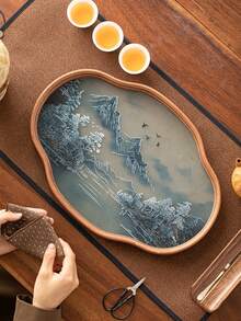 1PC New Style Dry Tea Tray Landscape Bamboo & Glass Tea Tray Home Tea Set Tea Tray High-End Tea Cup Holder Tea Tray Tea Set Tableware Storage Tray Multi-Function Storage Tray - Multicolor - View 10