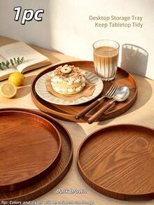1pc Multi-Size Camel Color Natural Solid Wood Round Slouchy Tray, Coffee Tea Spice Storage, Refrigerator Organizer, Kitchen Tableware Display, Steak Sushi Board, Summer Holiday BBQ Picnic Graduation, Halloween, Christmas Essential Tableware, Random Color - View 3