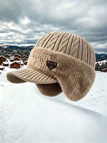 1pc Autumn/Winter Knitted Beanie Hat With Brim, Unisex Ear-Flap Warm Woolen Cap, Fashionable Versatile Pullover Hat For Daily Wear And Travel - Multicolor - View 4