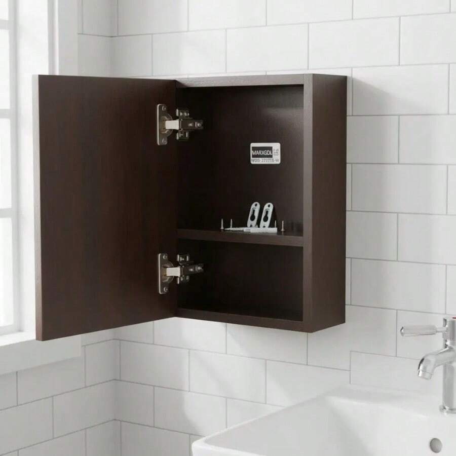 Botiquín Organizador con Espejo de 27 * 37 * 12 cm, Gabinete de Pared con Espacio de Almacenamiento para Baño, Varios Colores Disponibles - Marrón Chocolate - Ver 1