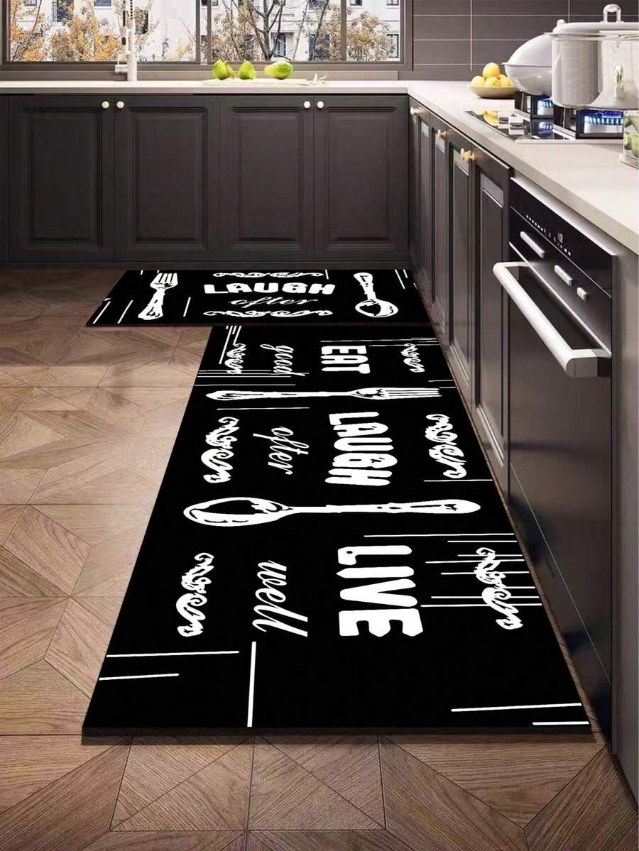 SANJIANGDI 1pc Simple Line Drawings Of Tableware Pattern Mat, 3.5 Mm Soft Rubber That Absorbs Water And Is Easy To Clean. Suitable For Corridors, Bathrooms, Living Rooms, Outdoor Door Mats, And Toilets. Useable Throughout The Year And For Various Holidays. - Multicolor - View 1
