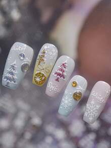 1張白色雪花聖誕樹美甲貼紙 星芒水晶球閃亮亮片房屋黏貼式美甲飾品美甲貼紙美甲貼花 - 彩色 - 查看 7