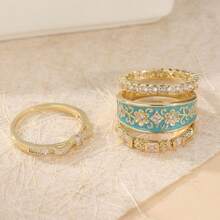 4pcs Vintage Handmade Court Style Women's Ring Set, Bohemian Style, Perfect Holiday Gift - Gold - View 6