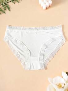 7pcs Women's White Thin Lace Trim Solid Color Ice Silk Seamless Comfortable Mid-Waist Triangle Panties - Multicolor - View 4