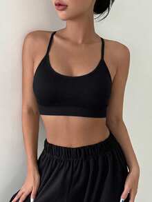 DAZY 1pc Seamless Elastic Comfortable Backless Women's Bra, Wire-Free Outerwear Bra And Lingerie - Black - View 6